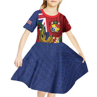 Hawaii And Tonga Kid Short Sleeve Dress Shark Tattoo With Tongan Coat Of Arms