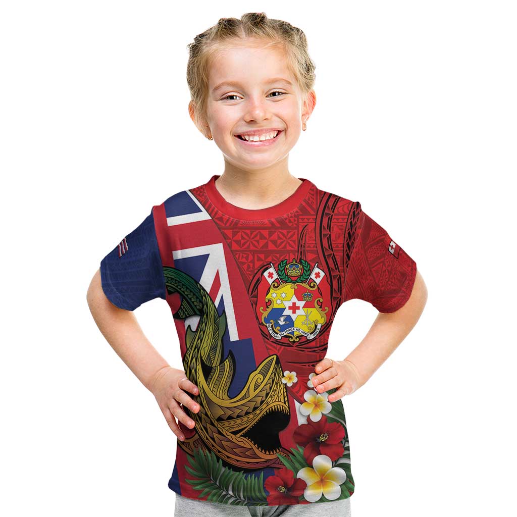 Hawaii And Tonga Kid T Shirt Shark Tattoo With Tongan Coat Of Arms