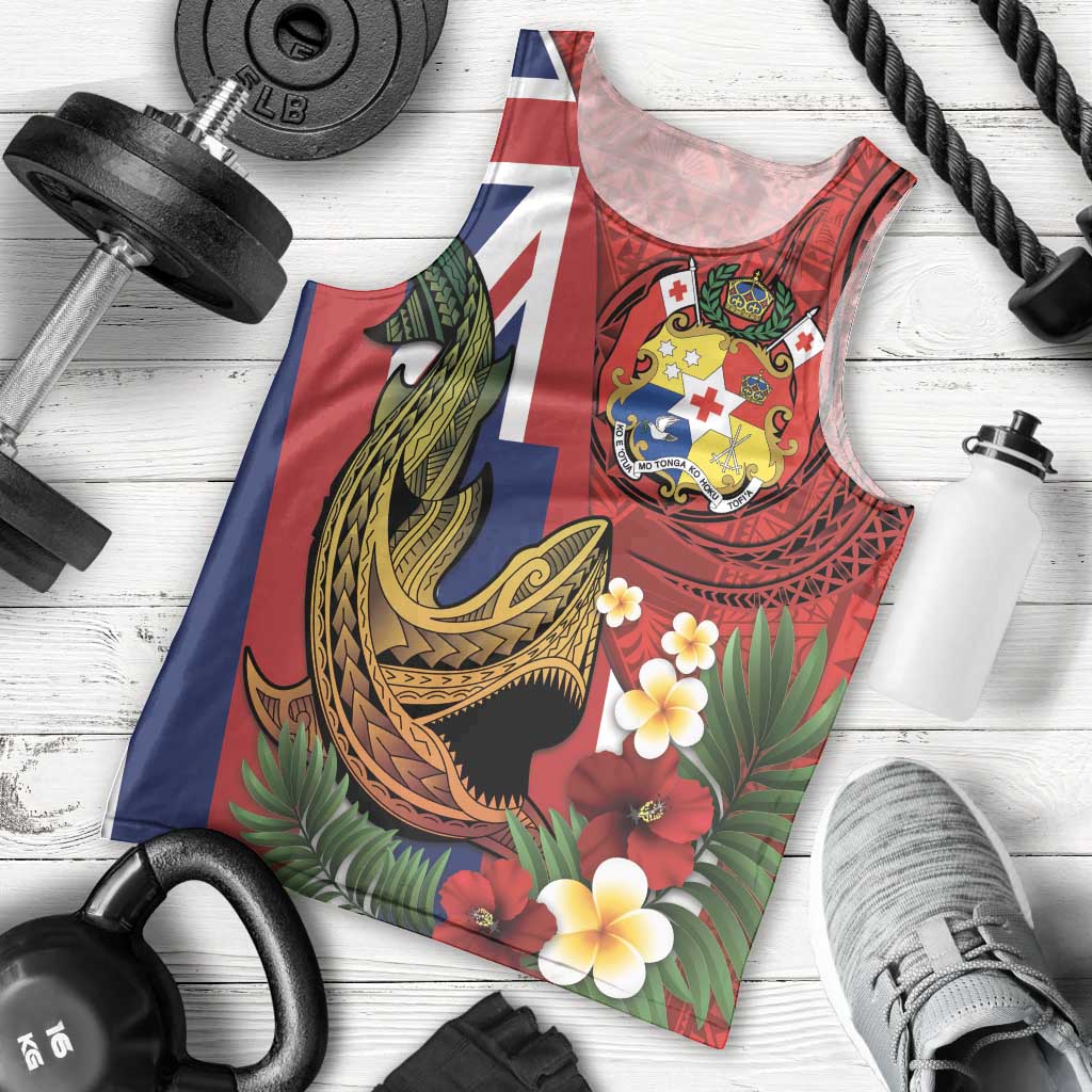 Hawaii And Tonga Men Tank Top Shark Tattoo With Tongan Coat Of Arms