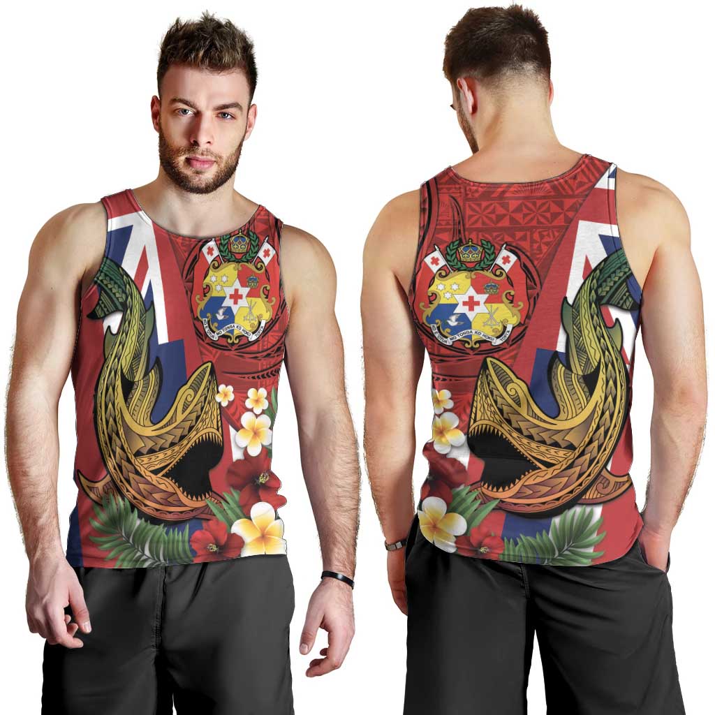 Hawaii And Tonga Men Tank Top Shark Tattoo With Tongan Coat Of Arms