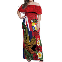 Hawaii And Tonga Off Shoulder Maxi Dress Shark Tattoo With Tongan Coat Of Arms