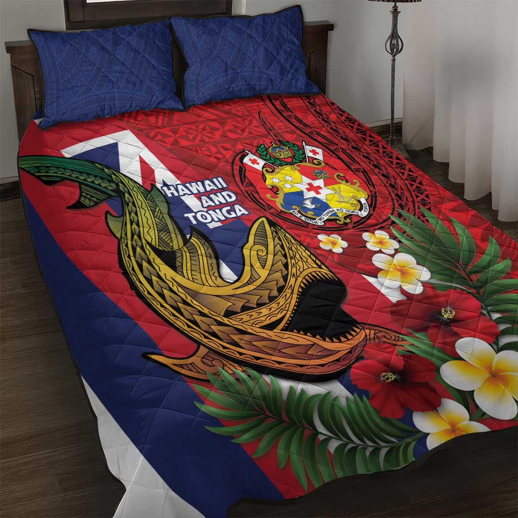 Hawaii And Tonga Quilt Bed Set Shark Tattoo With Tongan Coat Of Arms