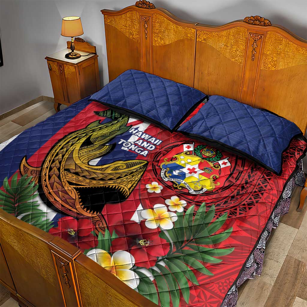 Hawaii And Tonga Quilt Bed Set Shark Tattoo With Tongan Coat Of Arms