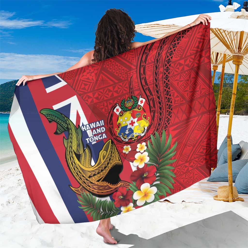Hawaii And Tonga Sarong Shark Tattoo With Tongan Coat Of Arms LT14 One Size 44 x 66 inches Red - Polynesian Pride