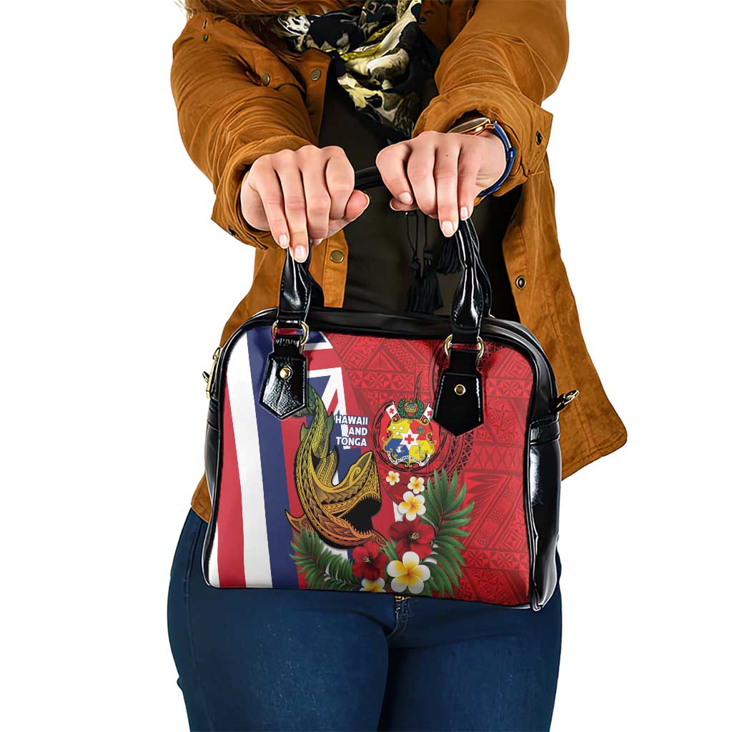 Hawaii And Tonga Shoulder Handbag Shark Tattoo With Tongan Coat Of Arms LT14 One Size Red - Polynesian Pride