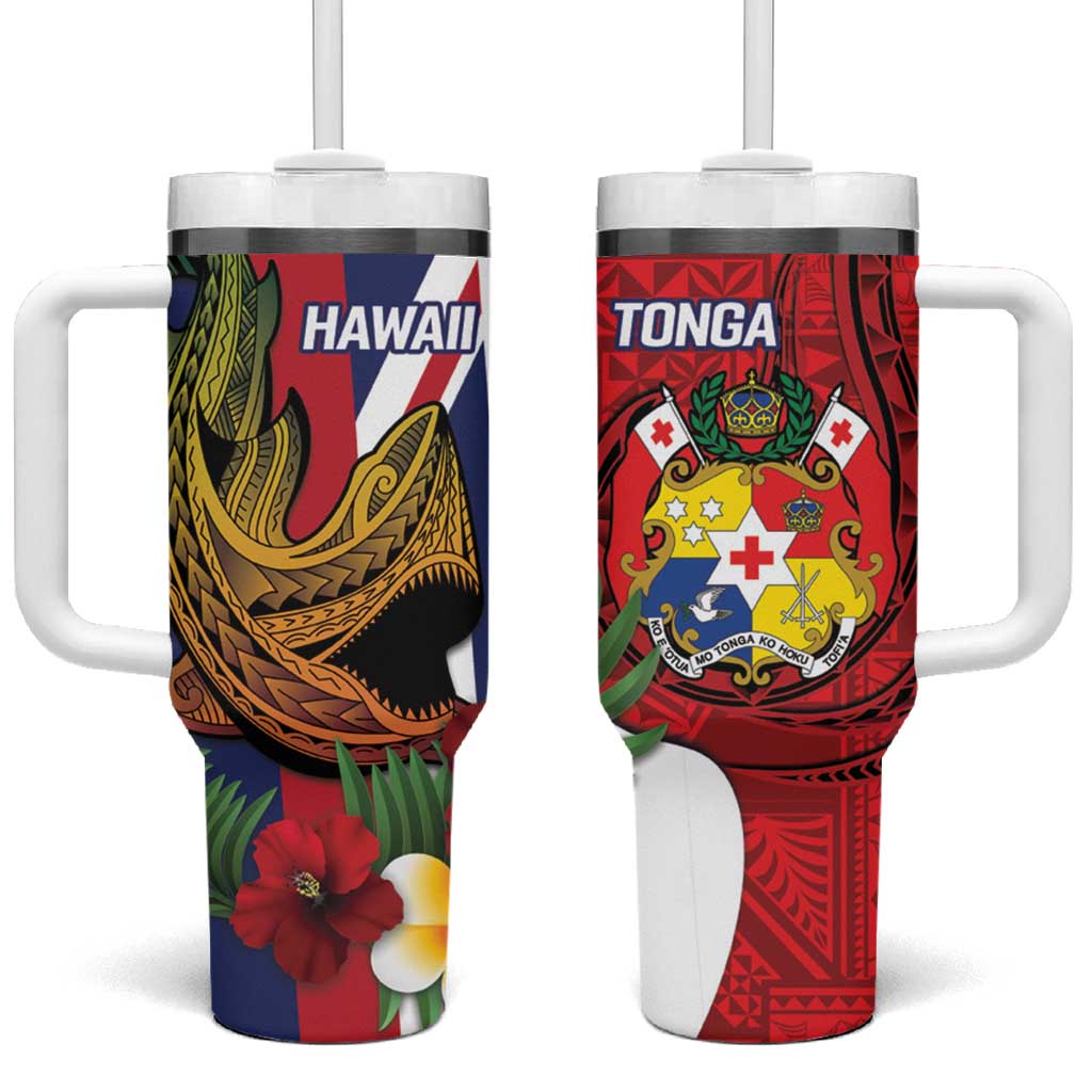 Hawaii And Tonga Tumbler With Handle Shark Tattoo With Tongan Coat Of Arms
