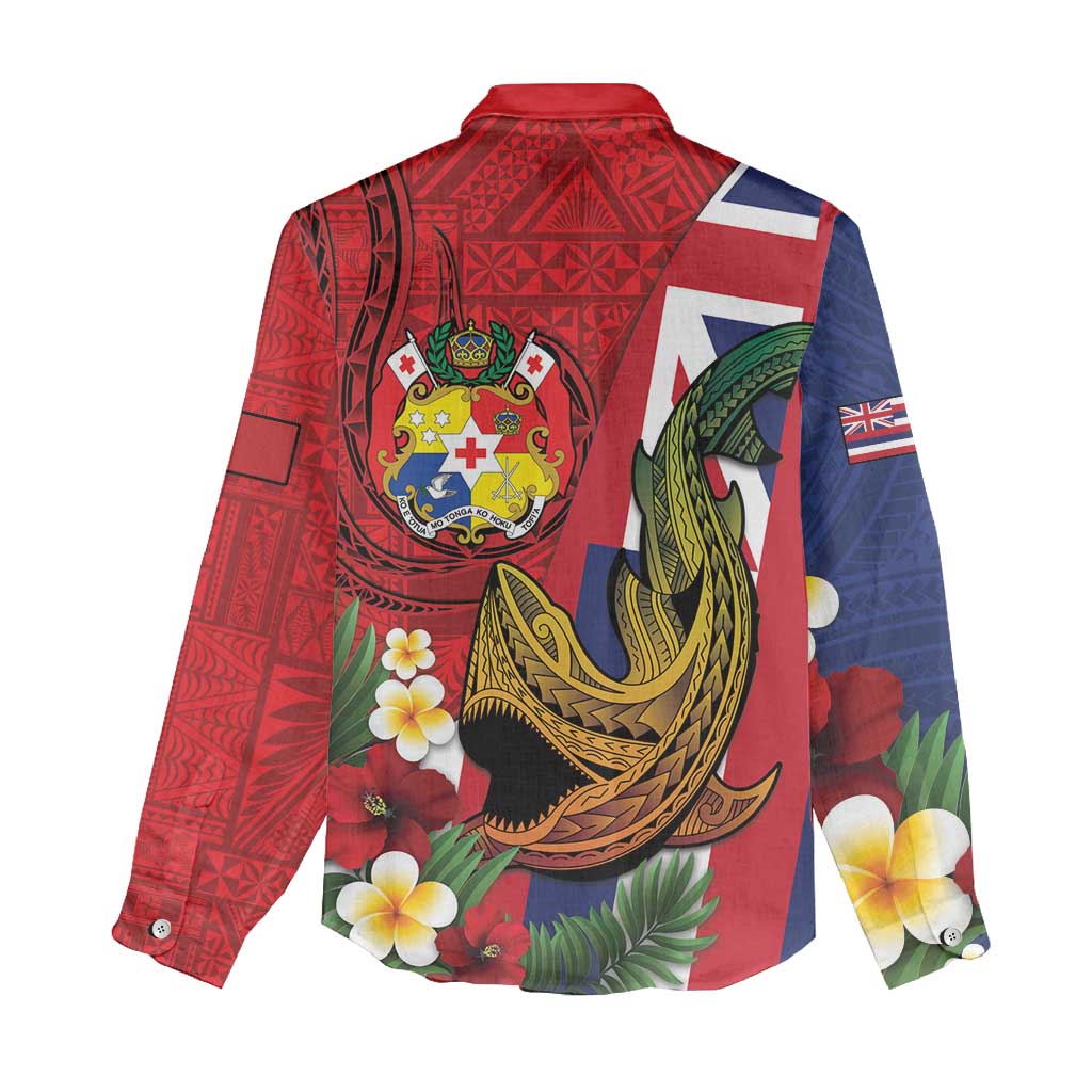 Hawaii And Tonga Women Casual Shirt Shark Tattoo With Tongan Coat Of Arms