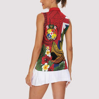 Hawaii And Tonga Women Sleeveless Polo Shirt Shark Tattoo With Tongan Coat Of Arms