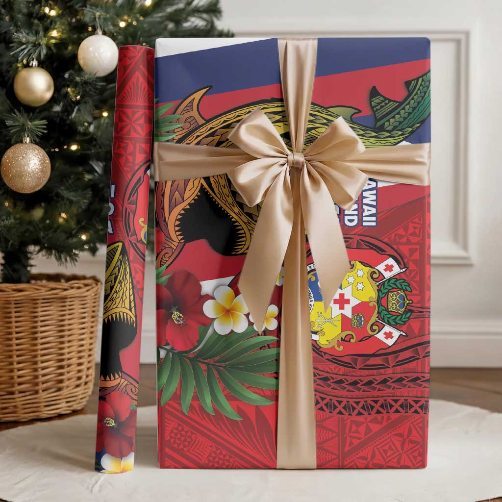 Hawaii And Tonga Wrapping Paper Shark Tattoo With Tongan Coat Of Arms - Polynesian Pride