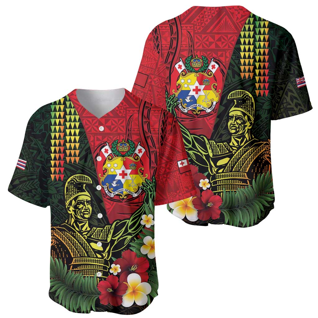 Hawaii And Tonga Baseball Jersey King Kamehameha Tribal Ngatu Pattern