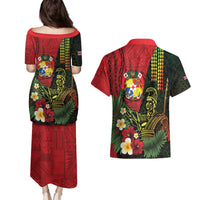 Hawaii And Tonga Couples Matching Puletasi and Hawaiian Shirt King Kamehameha Tribal Ngatu Pattern