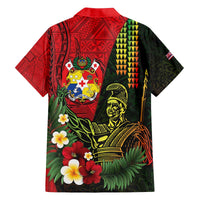 Hawaii And Tonga Family Matching Off The Shoulder Long Sleeve Dress and Hawaiian Shirt King Kamehameha Tribal Ngatu Pattern