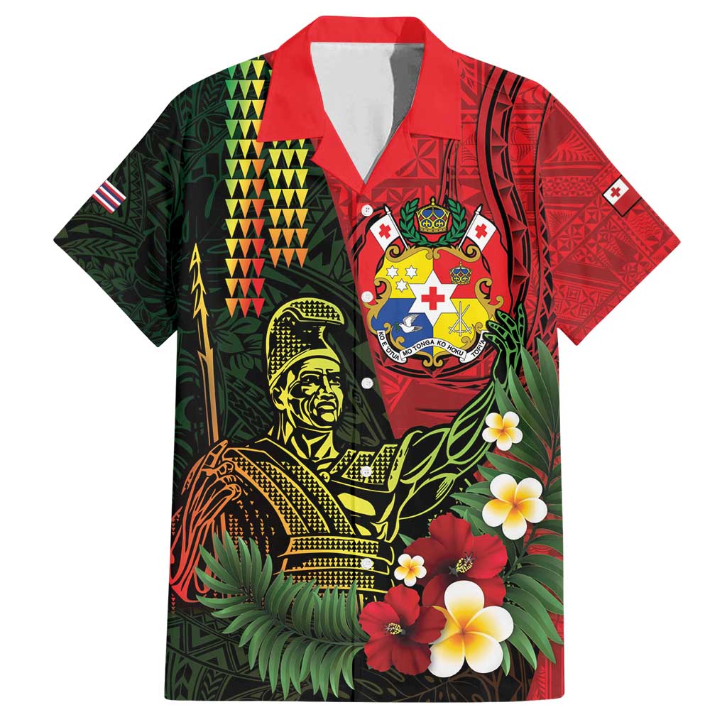 Hawaii And Tonga Family Matching Off Shoulder Maxi Dress and Hawaiian Shirt King Kamehameha Tribal Ngatu Pattern