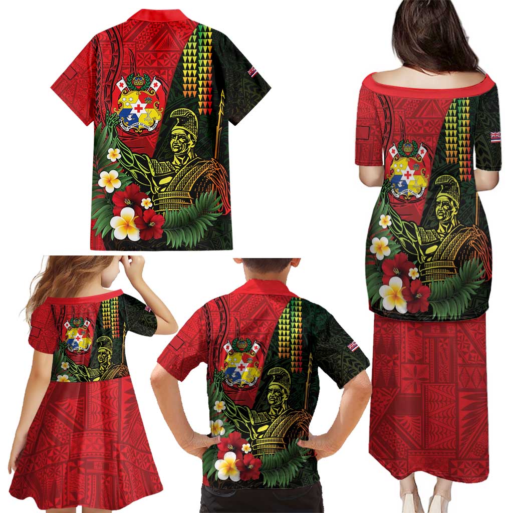 Hawaii And Tonga Family Matching Puletasi and Hawaiian Shirt King Kamehameha Tribal Ngatu Pattern