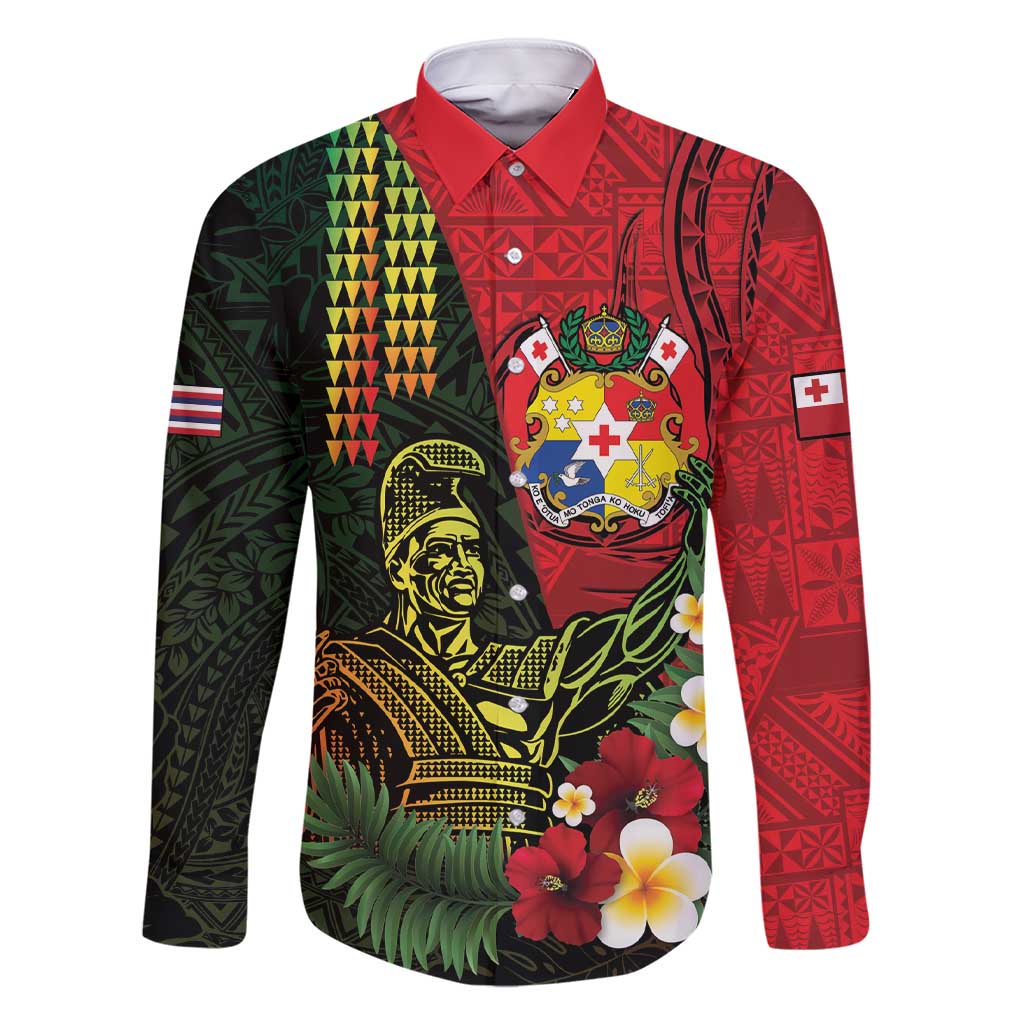 Hawaii And Tonga Family Matching Short Sleeve Bodycon Dress and Hawaiian Shirt King Kamehameha Tribal Ngatu Pattern