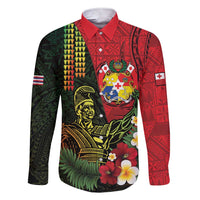 Hawaii And Tonga Family Matching Short Sleeve Bodycon Dress and Hawaiian Shirt King Kamehameha Tribal Ngatu Pattern