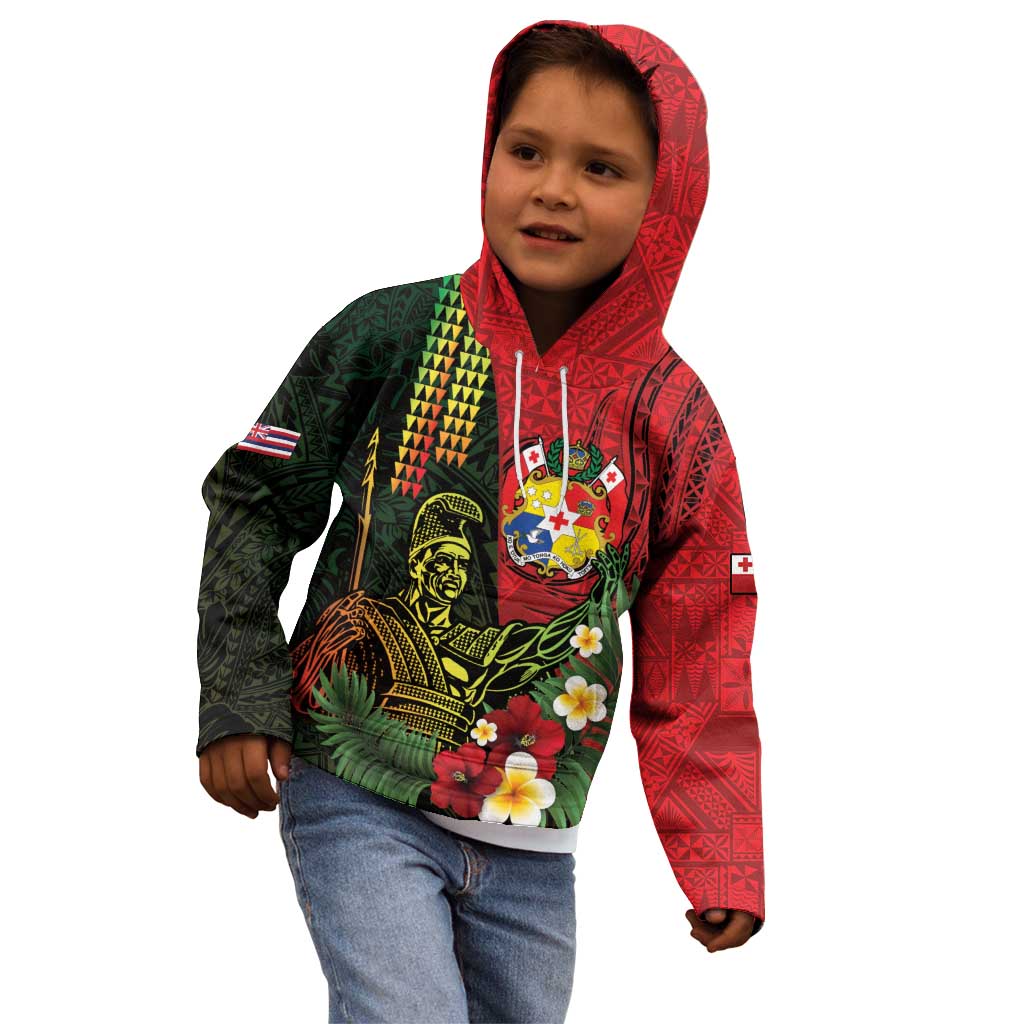 Hawaii And Tonga Kid Hoodie King Kamehameha Tribal Ngatu Pattern