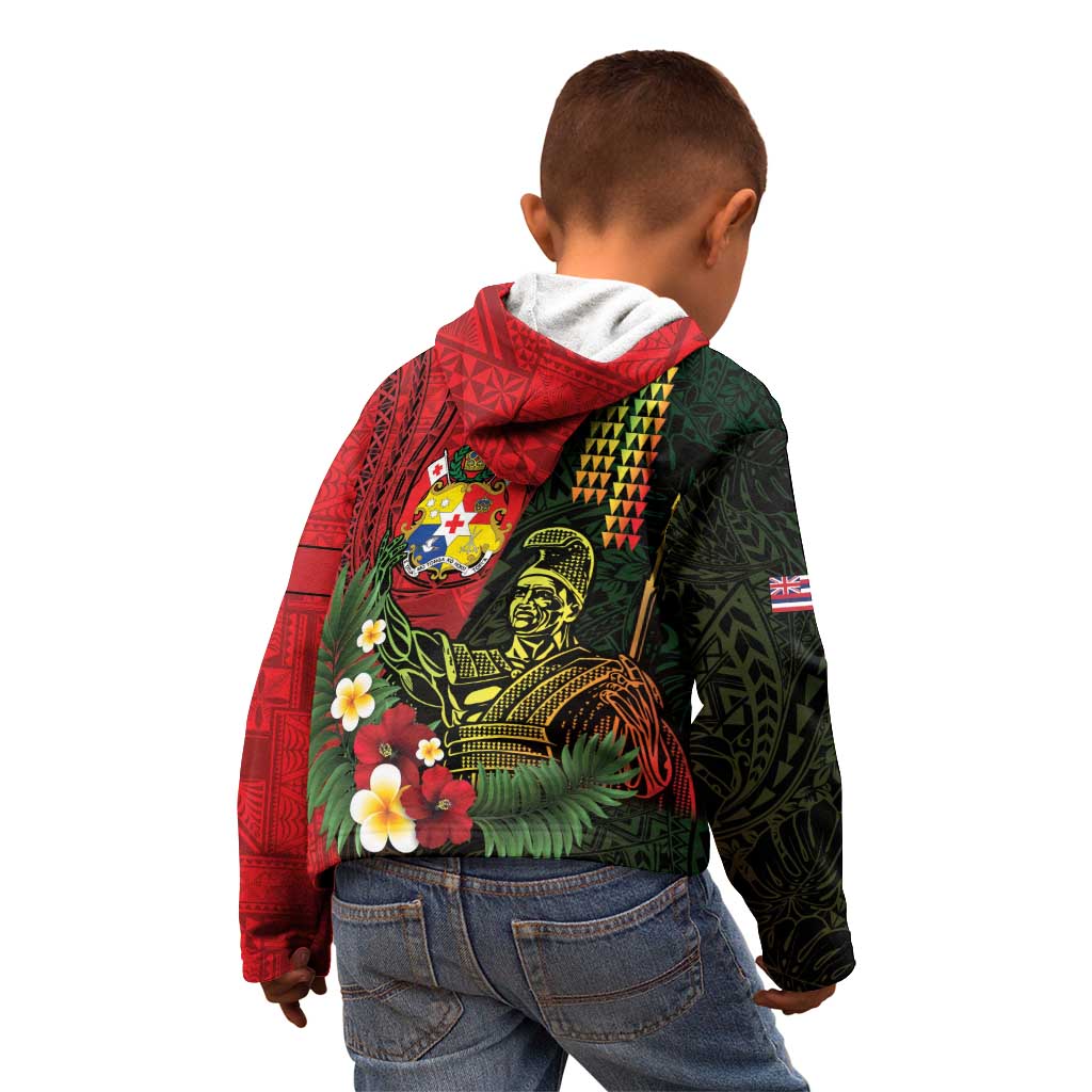 Hawaii And Tonga Kid Hoodie King Kamehameha Tribal Ngatu Pattern