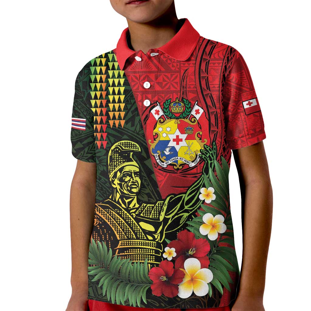 Hawaii And Tonga Kid Polo Shirt King Kamehameha Tribal Ngatu Pattern