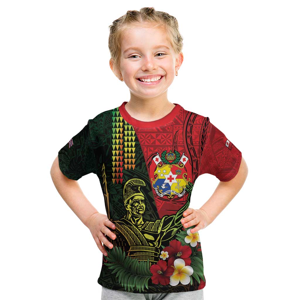 Hawaii And Tonga Kid T Shirt King Kamehameha Tribal Ngatu Pattern LT14 Red - Polynesian Pride