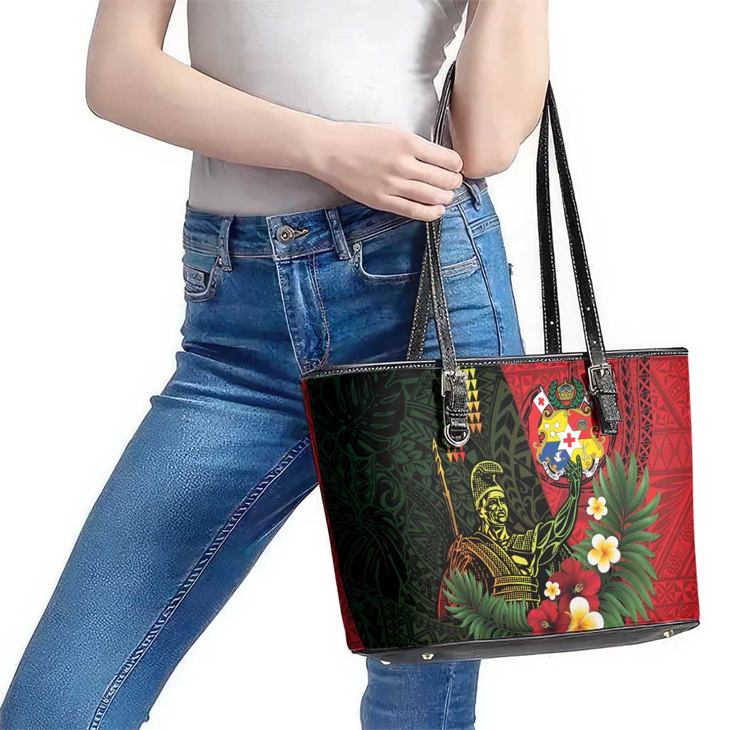 Hawaii And Tonga Leather Tote Bag King Kamehameha Tribal Ngatu Pattern