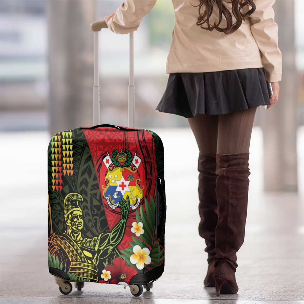 Hawaii And Tonga Luggage Cover King Kamehameha Tribal Ngatu Pattern