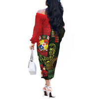 Hawaii And Tonga Off The Shoulder Long Sleeve Dress King Kamehameha Tribal Ngatu Pattern