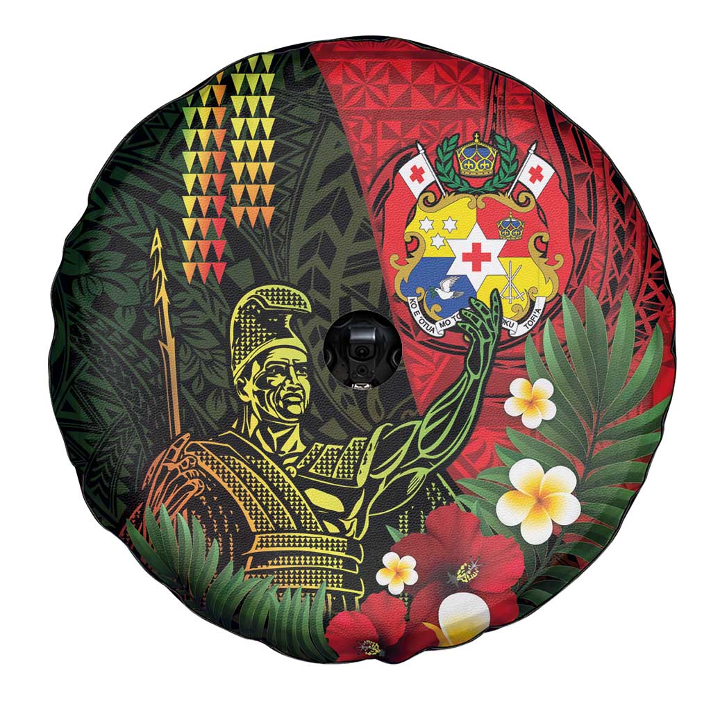 Hawaii And Tonga Spare Tire Cover King Kamehameha Tribal Ngatu Pattern