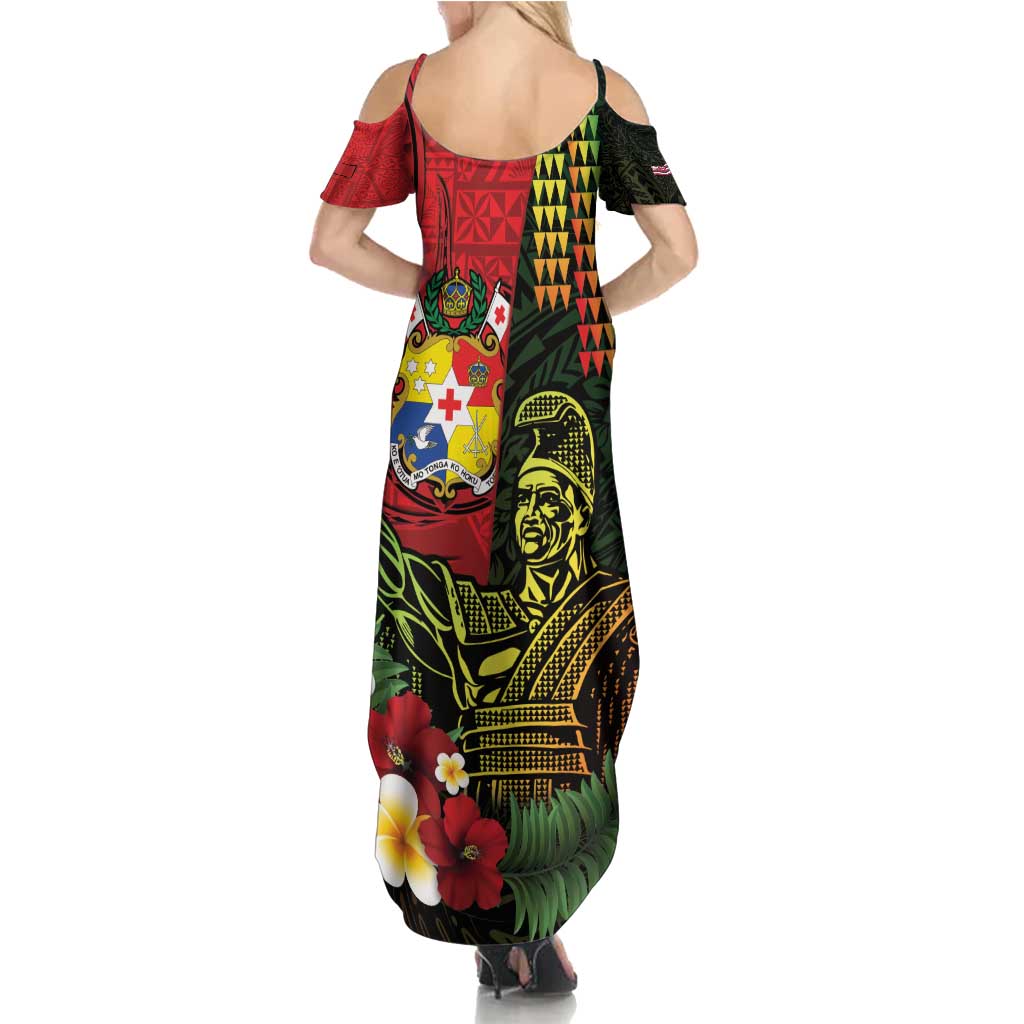 Hawaii And Tonga Summer Maxi Dress King Kamehameha Tribal Ngatu Pattern