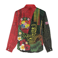 Hawaii And Tonga Women Casual Shirt King Kamehameha Tribal Ngatu Pattern