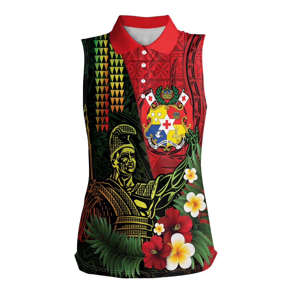 Hawaii And Tonga Women Sleeveless Polo Shirt King Kamehameha Tribal Ngatu Pattern