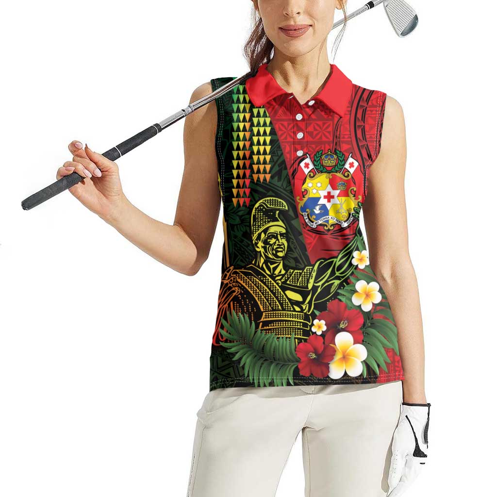 Hawaii And Tonga Women Sleeveless Polo Shirt King Kamehameha Tribal Ngatu Pattern