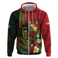 Hawaii And Tonga Zip Hoodie King Kamehameha Tribal Ngatu Pattern