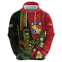 Hawaii And Tonga Zip Hoodie King Kamehameha Tribal Ngatu Pattern