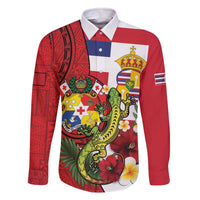 Hawaii And Tonga Family Matching Off The Shoulder Long Sleeve Dress and Hawaiian Shirt King Kalakaua Tribal Gecko Tongan Ngatu