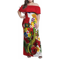 Hawaii And Tonga Family Matching Off Shoulder Maxi Dress and Hawaiian Shirt King Kalakaua Tribal Gecko Tongan Ngatu