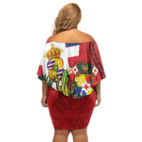 Hawaii And Tonga Family Matching Off Shoulder Short Dress and Hawaiian Shirt King Kalakaua Tribal Gecko Tongan Ngatu