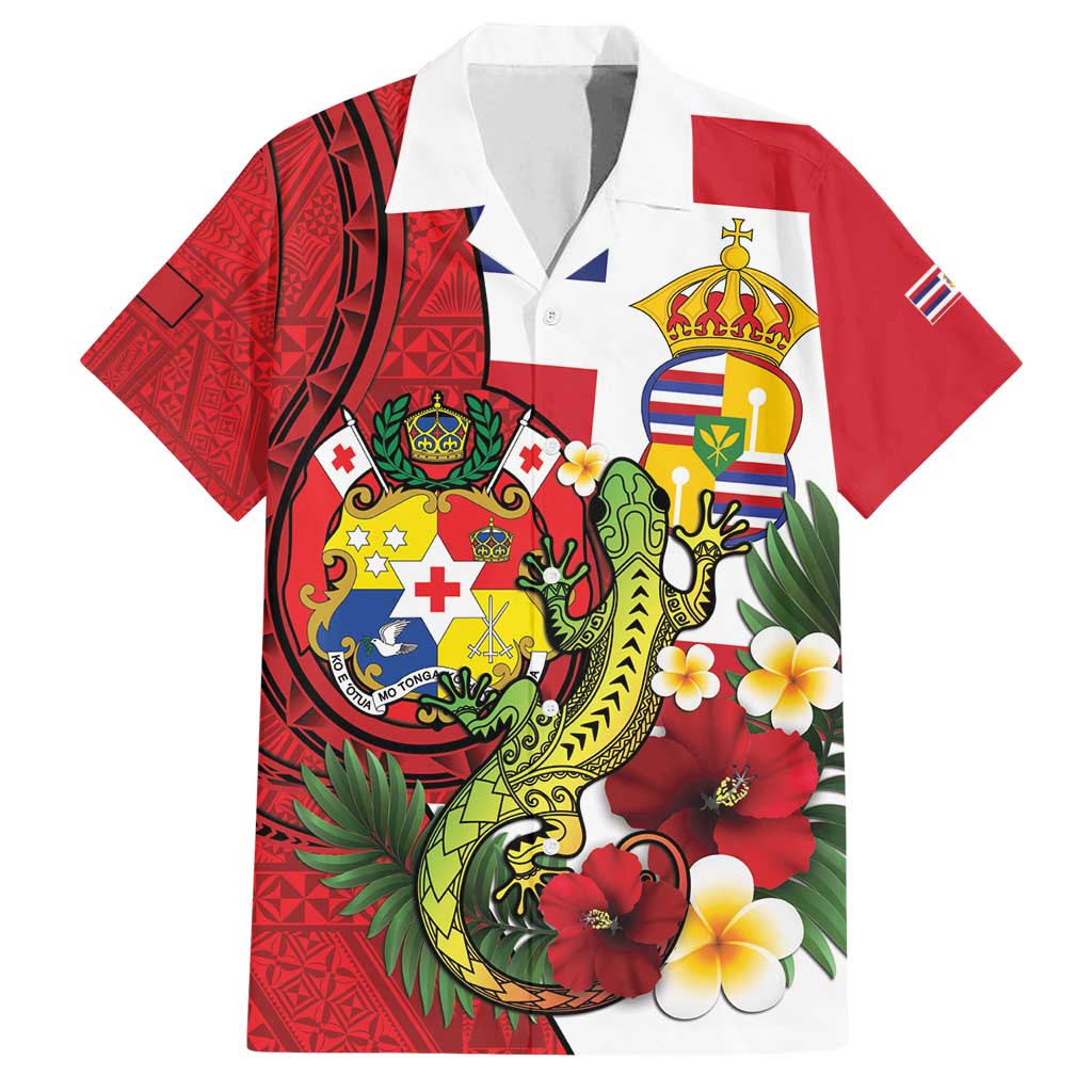 Hawaii And Tonga Family Matching Puletasi and Hawaiian Shirt King Kalakaua Tribal Gecko Tongan Ngatu