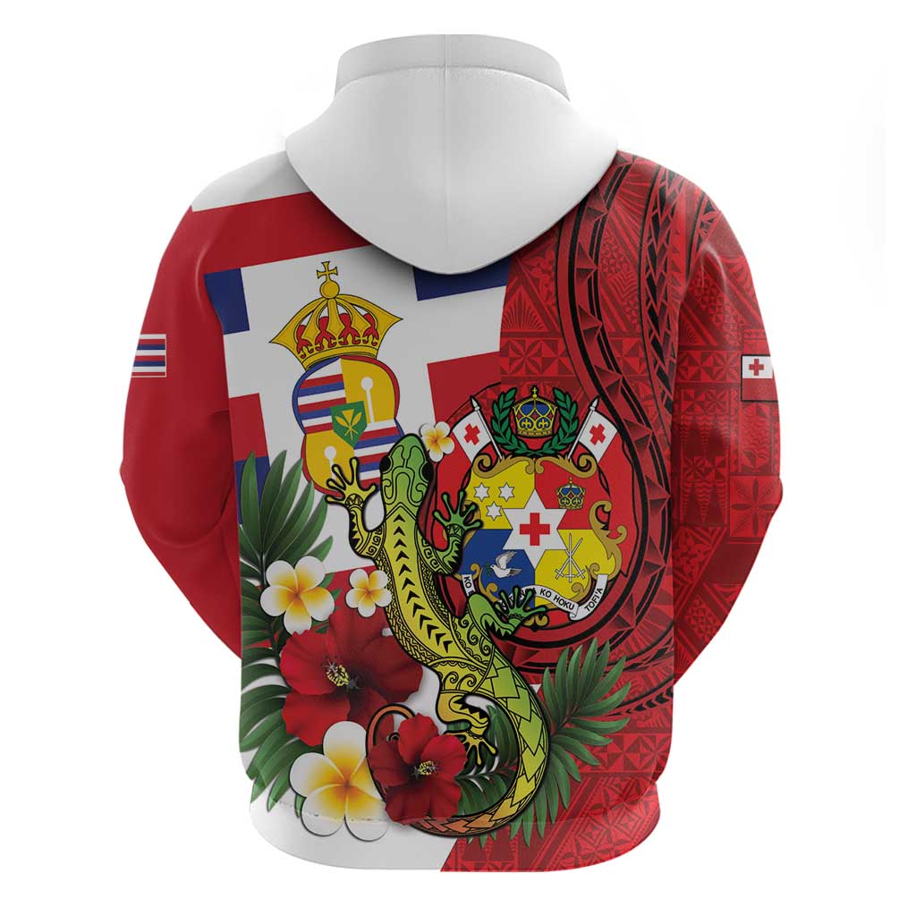 Hawaii And Tonga Hoodie King Kalakaua Tribal Gecko Tongan Ngatu