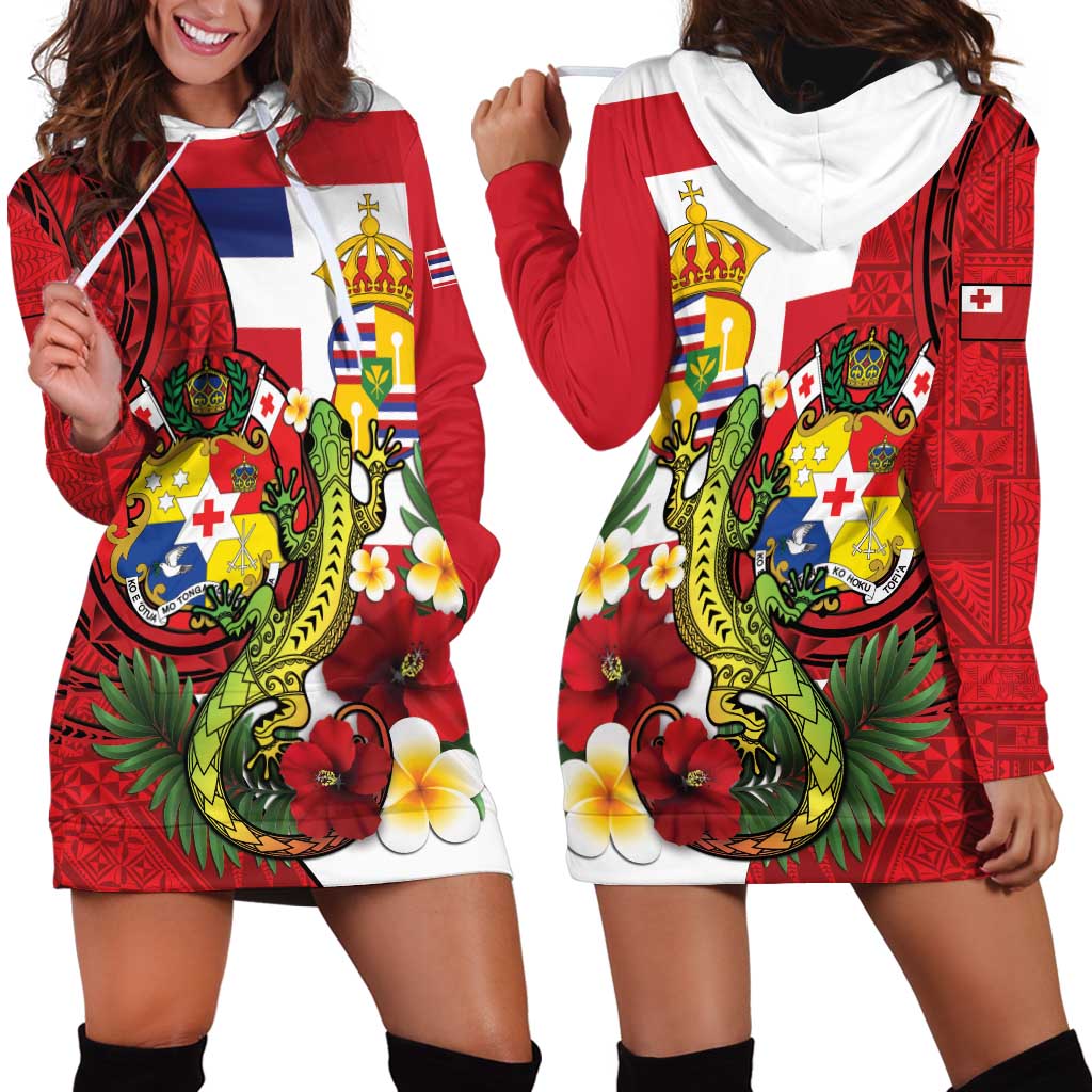 Hawaii And Tonga Hoodie Dress King Kalakaua Tribal Gecko Tongan Ngatu