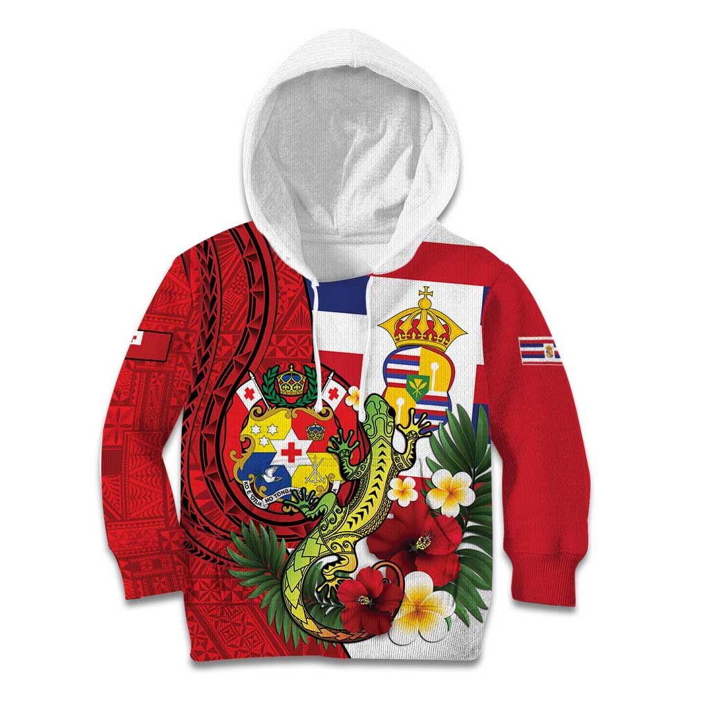 Hawaii And Tonga Kid Hoodie King Kalakaua Tribal Gecko Tongan Ngatu