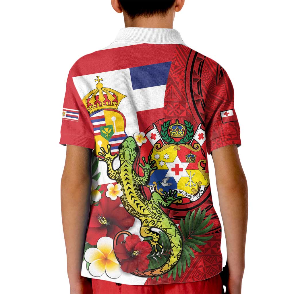 Hawaii And Tonga Kid Polo Shirt King Kalakaua Tribal Gecko Tongan Ngatu