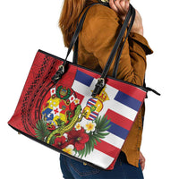 Hawaii And Tonga Leather Tote Bag King Kalakaua Tribal Gecko Tongan Ngatu