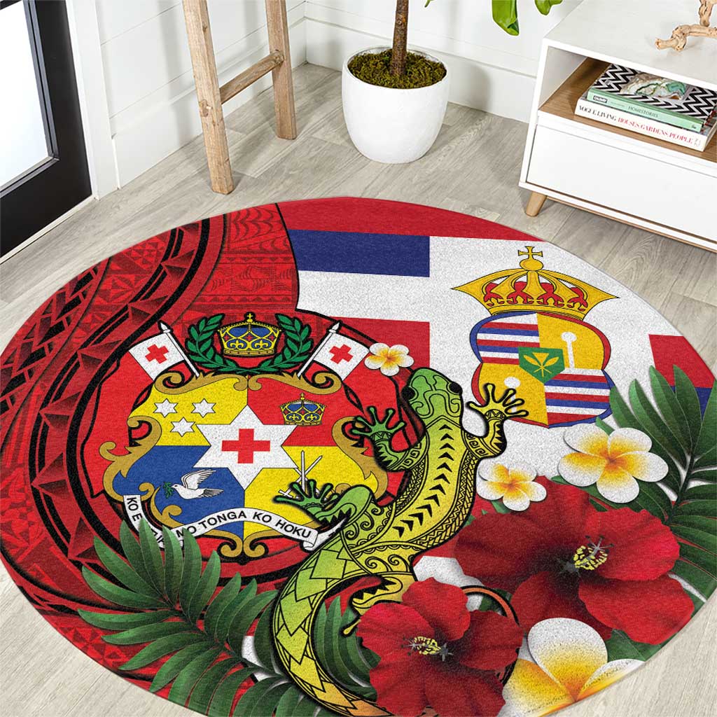 Hawaii And Tonga Round Carpet King Kalakaua Tribal Gecko Tongan Ngatu LT14 Red - Polynesian Pride