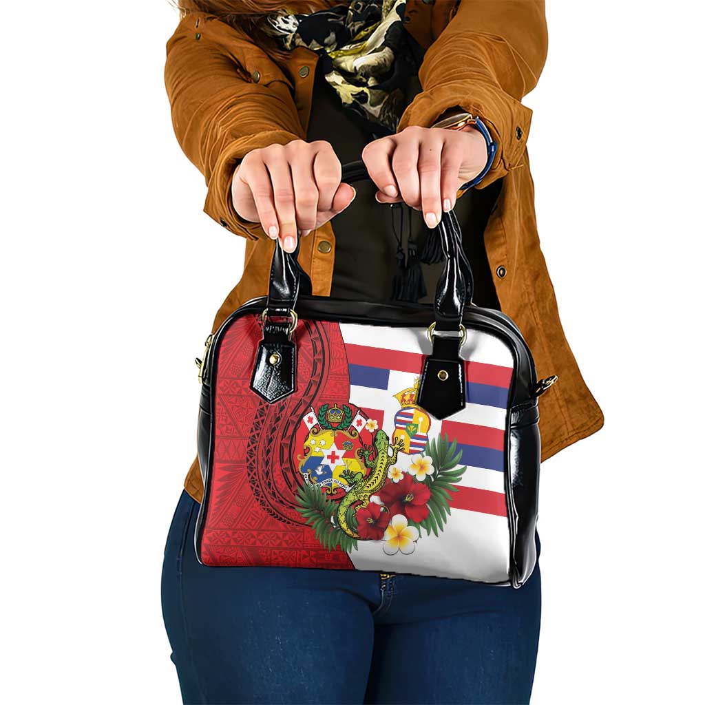 Hawaii And Tonga Shoulder Handbag King Kalakaua Tribal Gecko Tongan Ngatu LT14 One Size Red - Polynesian Pride