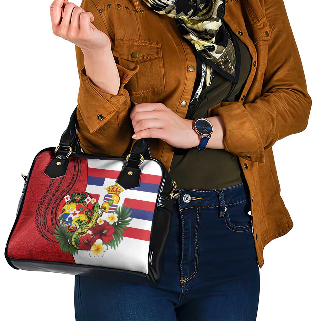 Hawaii And Tonga Shoulder Handbag King Kalakaua Tribal Gecko Tongan Ngatu