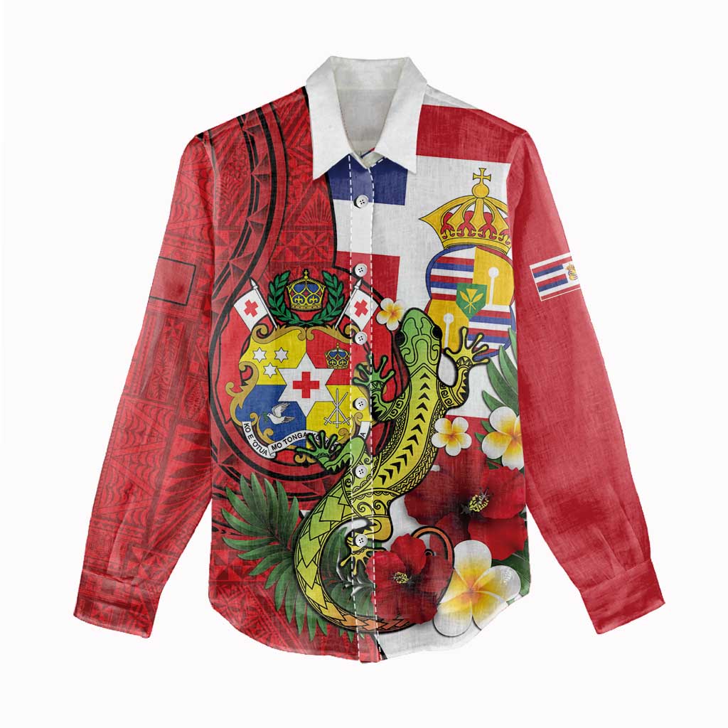 Hawaii And Tonga Women Casual Shirt King Kalakaua Tribal Gecko Tongan Ngatu