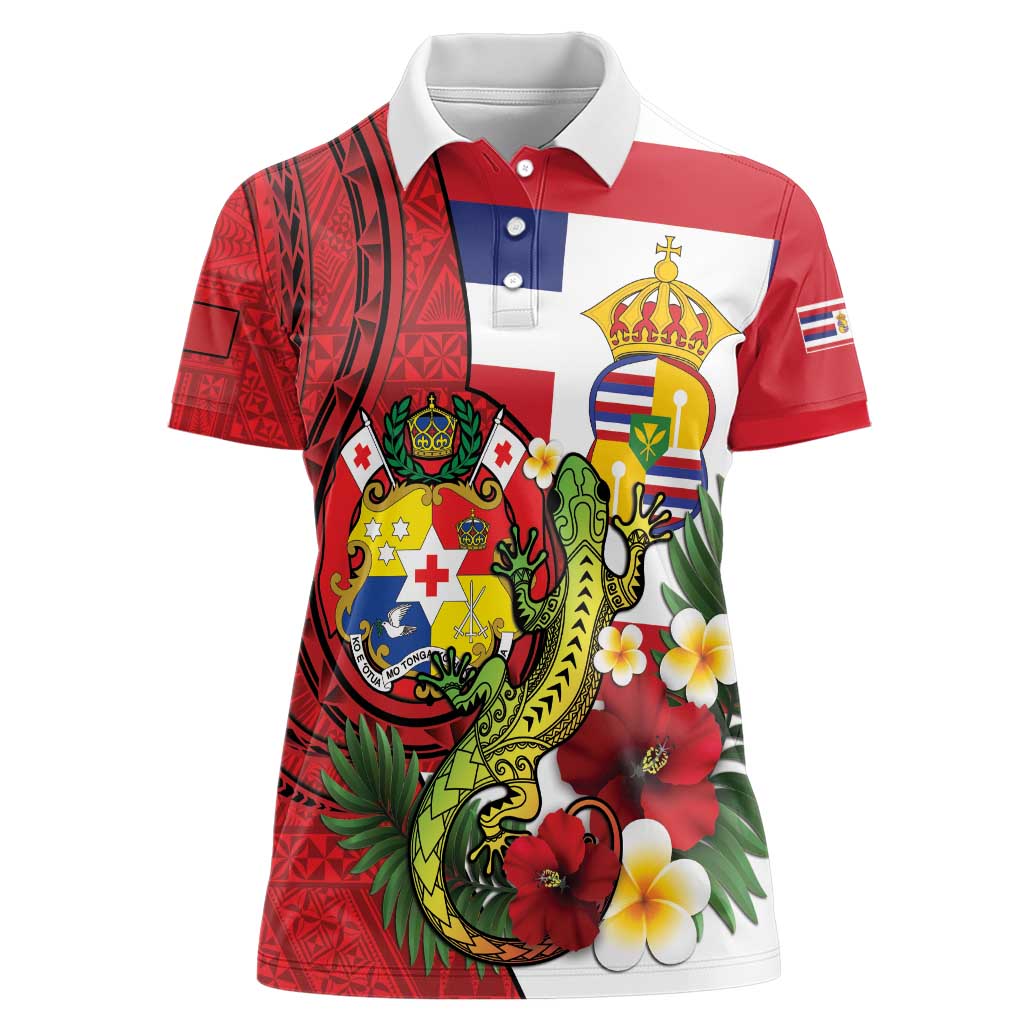 Hawaii And Tonga Women Polo Shirt King Kalakaua Tribal Gecko Tongan Ngatu