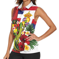 Hawaii And Tonga Women Sleeveless Polo Shirt King Kalakaua Tribal Gecko Tongan Ngatu