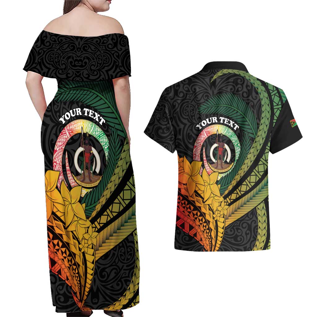 Personalised Vanuatu Independence Day Couples Matching Off Shoulder Maxi Dress and Hawaiian Shirt July 30 Pig Tusk Long God Yumi Stanap